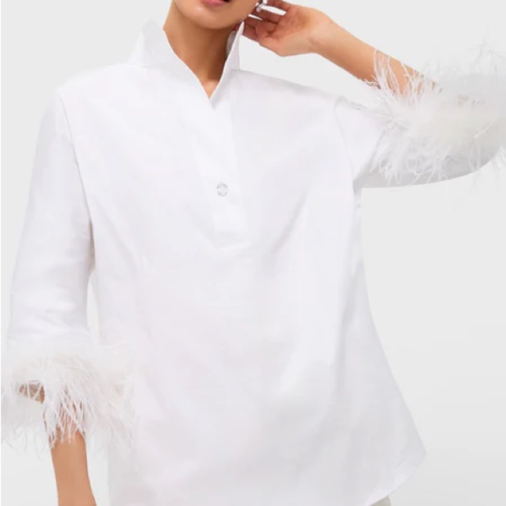 Tuckernuck White Feather Trim Button Down Shirt